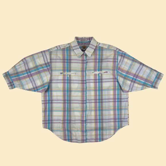 1980s plaid womens blouse, vintage size 16 button down by Picket and Post - Picture 1 of 10